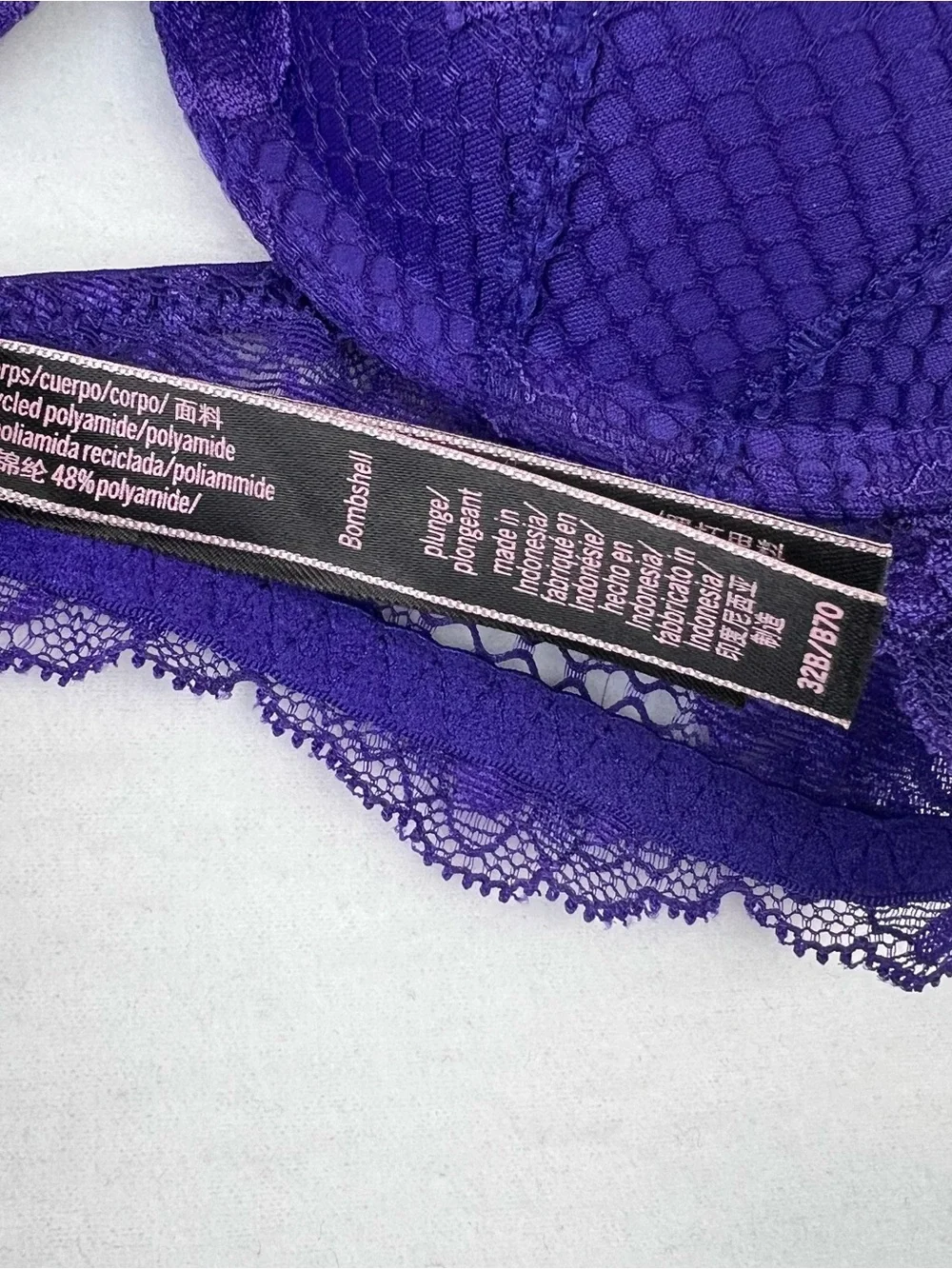 Victoria's Secret Bombshell Add 2 Cups Lace Detail Bra Purple 32B